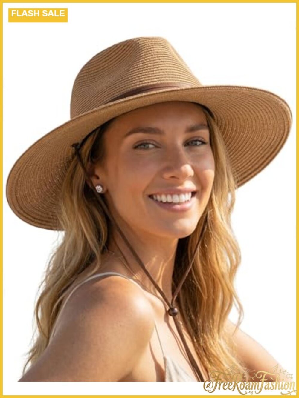 Woven Paper Fedora Straw Sun Hat UPF Wind Lanyard Chin Cord Beach